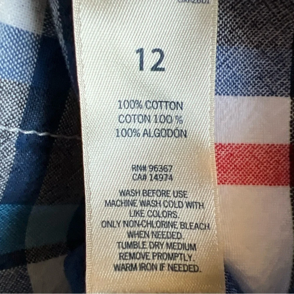 Oshkosh Boy’s Blue/white/red Plaid Longsleeve Button Up Size 12